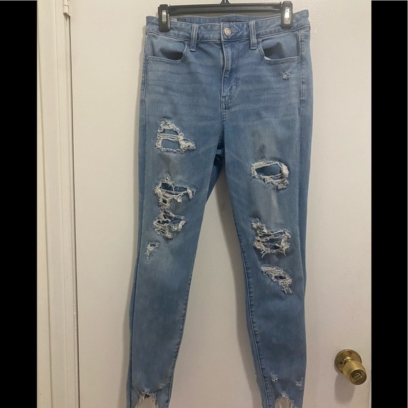 American Eagle Distress 360 Ne(X)t Level Stretch Super Hi-Rise Jegging - Picture 1 of 8
